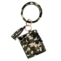 Camo PU leather wristlet cardholder keychain with tassel detail, stylish and convenient. - Army Green Double Ring Tassel Card Bag (B50-0403) / 1 Piece/Pack