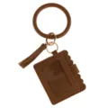 Porte-clés bracelet rond en cuir PU marron portefeuille porte-carte avec gland pour femmes - Porte-cartes Marron (B50-0301) / 1 Pièce/Paquet