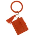 Porte-cartes bracelet en cuir PU orange avec pompon et anneau rond variante de modèle - Porte-cartes Rouge (B50-0102) / 1 Pièce/Paquet