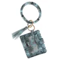 Porte-clés bracelet en cuir PU imprimé serpent bleu avec étui à cartes et pompon - Porte-cartes Serpent Vert (B24-0102) / 1 Pièce/Paquet