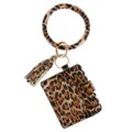 Leopard Print PU Leather Wristlet Keychain Card Holder Wallet with Tassel Ring Bracelet - Brown Leopard Card Bag / 1 Piece/Pack