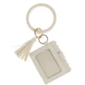 White PU leather wristlet card holder keychain with tassel, cute ID badge wallet keyring. - White Card Bag (B50-0401) / 1 Piece/Pack