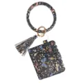 PU leather wrist keychain card holder set with tassel floral pattern bracelet key ring - Black Butterfly Card Bag (B24-0402) / 1 Piece/Pack