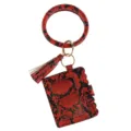 Red black snakeskin pattern round wristlet keychain with cardholder and stylish tassel. - Red Snake Card Bag (B24-0201) / 1 Piece/Pack
