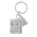 White marble PU leather wrist keychain card holder wallet with tassel and gold metal ring. - Marble Print Double Ring Card Bag (B47-0501) / 1 Piece/Pack