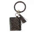 Leopard Print Bangle Keychain Wallet PU Leather Card Holder with Tassel Wristlet Ring - Dark Coffee Leopard Double Ring Card Bag (B47-0302) / 1 Piece/Pack