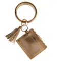 Metallic gold PU leather ring bracelet keychain with ID card holder and chic tassel pendant. - Antique Gold Tassel Leather Card Bag (B50-0502) / 1 Piece/Pack