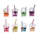 Miniature fruit drink cup charms, resin DIY keychains and jewelry accessories detail shot. - Random Flower Tea Straw Cup (PZ220821832-1) / 1 Piece/Pack