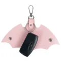 Pink bat wing leather car key case with metal hook keychain holder cute key fob cover organizer - Pink