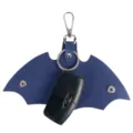 Blue PU leather car keychain pouch with bat wing design, stylish and durable key holder. - Dark Blue