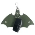Green PU leather car key case with bat wing design and metal keychain clasp for men and women - Dark Green