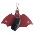 Red PU leather bat wing car key pouch holder with metal keyring and snap button closure. - Burgundy