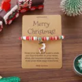 Weihnachtliche Elch Armband mit Wunschkarte, rot weiß grüne Tonperlen Festlicher Schmuck. - Elch