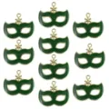 Green masquerade mask alloy charms detail view, perfect for DIY handmade jewelry making. - 10 Pieces/Pack / Green