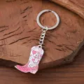 Houten cowgirl laars sleutelhanger met roze hartjes, western stijl sleutelring hanger accessoire. - Hart Decor Stijl (SRY1354-3)