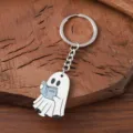 Cute Halloween Ghost Reading Book Keychain Wooden Pendant Keyring Charm Gift Decor - Reading Style 4 (SRY1352-4)
