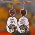 Pendientes colgantes de madera Highland Cow estilo western vintage HAY GIRL moda - Estilo HAY GIRL (3203)