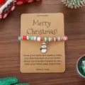 Weihnacht Tonperlen Armband mit süßem Schneemann Anhänger Wunschkarte für Frauen. - Schneemann