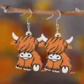 Pendientes colgantes de madera Highland cow, joyas animales rústicas regalo para mujeres - Estilo Cabeza de Vaca Ligeramente Inclinada (3205)