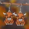 Lindos pendientes de madera de vaca de las Highland, joyas retro de animales para mujeres regalo. - Estilo Cabeza de Vaca de Perfil (3206)