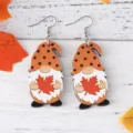 Hübsche herbstliche Gnom Holz Ohrringe mit Ahornblatt Anhänger für Thanksgiving. - Regulärer Stil (3312)