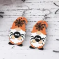 Halloween Gnome wooden dangle earrings with cute spider and web design, gothic jewelry. - Spider Web Gnome Style (3313-1)