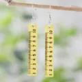 Wooden ruler shape drop earrings, unique yellow back-to-school jewelry gift for students and teachers. - Ruler Style (2547)