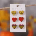 Back to school wooden heart stud earrings set with ruler and pencil design for women. - Style 1 (1420)
