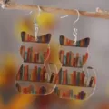 Acrylic bookshelf cat print earrings, cute double-sided design variant for book lovers. - Chubby Cat