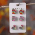 Set de pendientes de madera con bonitos diseños de manzanas y corazones de lápiz arcoíris. - Juego Estilo Manzana Corazón (2320)