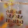 Acrylic bookshelf cat pendant earrings, cute double-sided book pattern drop earrings for daily use. - Cat