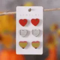 Back to school wooden heart stud earrings set featuring apple, notebook and pencil designs. - Style 2 (1421)
