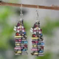 Cute Gnome Book Stack Dangle Earrings Wooden Printed School Season Jewelry Gift For Women - Gnome with Books Style (2548)
