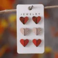 Set de pendientes de botón de corazón de madera con patrón geométrico regalo para mujeres - Juego Estilo Empalme de Corazón (2322)