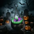 Caldero colgante de Halloween decoración con luces cambiantes y araña falsa para fiesta. - Caldero Mágico (Luz Multicolor)