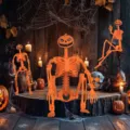 Halloween orangefarbene Kürbis Skelett Gelenkfigur Detailansicht für gruselige Party Deko - 40CM / Orange (Z337)