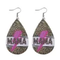 Modische Leo-Muster MAMA Tropfen Lederohrringe mit rosa Blitz als Muttertagsgeschenk. - MAMA Pinker Blitz Leopard Lederohrringe (Leder 13)