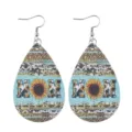 Sonnenblume Leopardenmuster MOM PU Leder Tropfen Ohrringe für Damen Muttertag Geschenk. - Leopard Sonnenblume MOM Stil (4)
