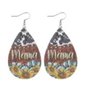 Orecchini pendenti alla moda in pelle PU a goccia con stampa mucca girasole lettera Mama dono - Stile Mama Leopardo Denim (8)
