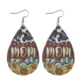 Orecchini pendenti a goccia in pelle stampa mucca girasole mamma regalo variante stile - Stile mom Motivo Mucca Girasole (12)