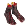 Pies cortados ensangrentados de Halloween en látex accesorio decoración vista detalle. - Par de pies negros