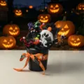 Halloween Plüsch Blumenstrauß im schwarzen Eimer mit gruseligem Totenkopf Deko für Party Tisch. - Blumen Eimer Eins