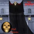 Decoración de fantasma colgante de Halloween con cráneo luminoso y sonido para fiesta. - Negro