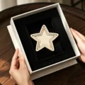 Wooden star ornament in elegant black velvet gift box, perfect for handmade DIY and gifts. - Rounded Pentagram