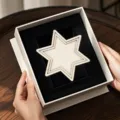 Wooden star decoration ornament in a white gift box with black velvet lining for DIY crafts. - Hexagram Star