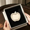Wooden apple ornament in white gift box, natural wood carved fruit decor for home and gift. - Apple