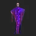 Decoración de fantasma colgante de Halloween con calavera y luces LED brillantes para jardín fiesta. - Fantasma de esqueleto de gasa sangrienta con luz (Luz púrpura)