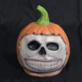 Halloween latex pumpkin skull mask ornament, scary funny party decoration prop for holiday. - Latex Pumpkin Head Grin No. 5