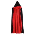 Vista detallada de la capa con capucha roja y negra, perfecta para fiestas de Halloween. - Talla única / Túnica / Con capucha de doble capa rojo y negro