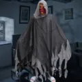 Costume d'Halloween faucheuse cape noire à capuche diable fête détail de vêtement - Taille unique / Cape grise et masque